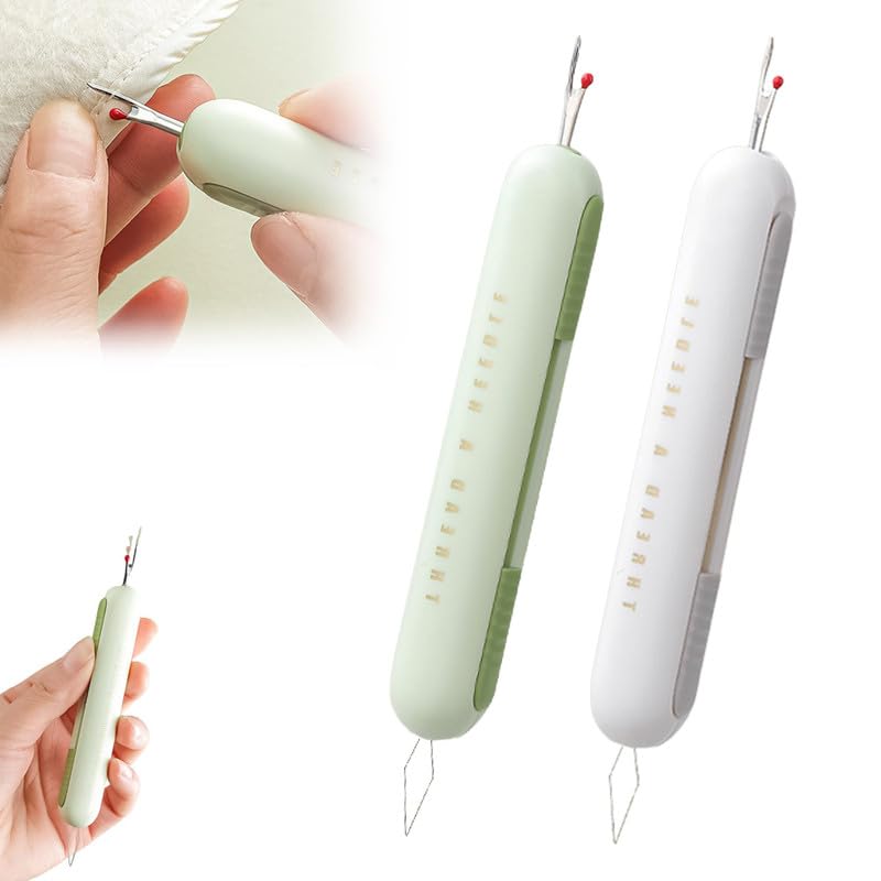 Image of 2 in 1 Needle Threader Seam Ripper, 2024 New Needle Threaders Seam Rippers for Sewing, Upgraded Threading and Seam Remover Seam Ripper Tool for Sewing Crafting Knitting Thread(Green+Grey)