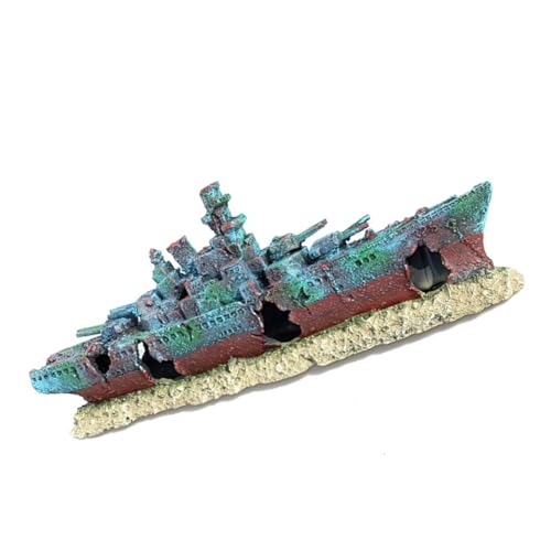 DECOMELODY 水槽用樹脂製?船装飾 淡水 海水対応リアル沈没船オーナメント 多