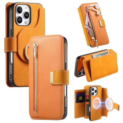 Étui en cuir iPhone 14 jaune de 6,1 pouces à clapet magnétique