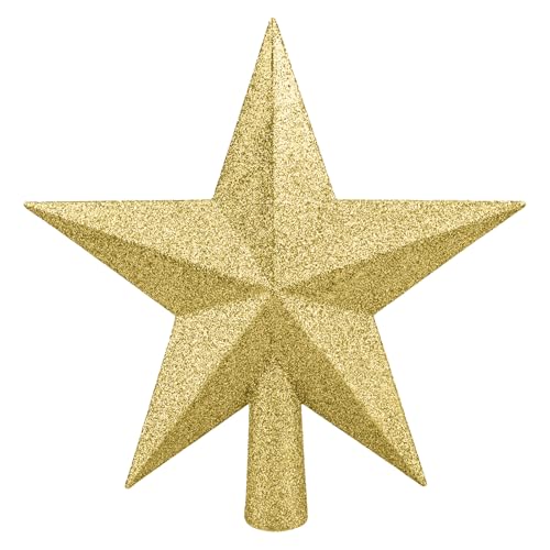 Leuceiy Christmas Tree Topper 10 Inch,Glitter Christmas Ornaments Star Xmas Decoration on Tree for Holiday Ornament or Home Decor(Gold)