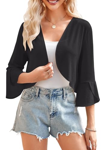 Yekaty Shrugs for Women 3/4 Sleeve Cropped Cardigan Lightweight Summer Sheer Bolero Shrug for Dresses