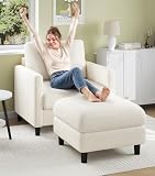 Welzona Sofa Accent Chair with Ottoman, 33' Reading Chair and Ottoman Set for Bedroom, Tool-Free Setup Living Room Accent Chairs, Comfy Arm Chairs Living Room, All-Wood Reading Nook, Beige