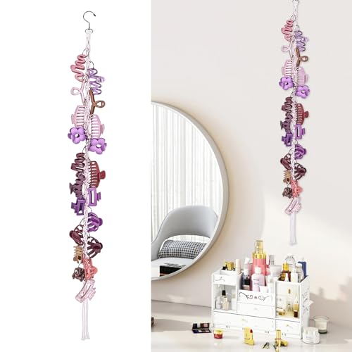 Haarspangen Organizer, Haarklammer Organizer mit Drehbarem und 20 Metallringen Haarspangen Aufbewahrung Mädchen für Wand Tür Schrank Haarklammern Dekoration