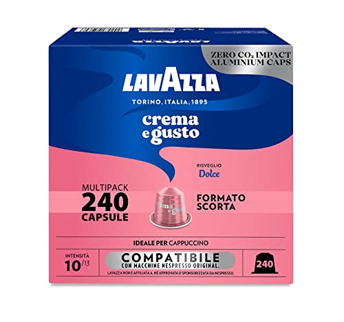 Lavazza, Crème et goût sucré, 240 capsules de café en aluminium compatibles avec les machines Nespresso* Original, notes aromatiques de fruits secs,...