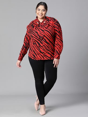 Image of oxolloxo Women Plus Size V-Neck with Tie-Knot Long Sleeve Top