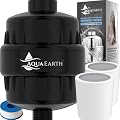 Aqua Earth Shower Head Filter For Hard Water 20 Stages to Remove Chlorine Fluoride Water Softener Coconut Shell Activated Carbon Reduces Dry Itchy Skin Heavy Metals Other Sediments Vitamin C Black