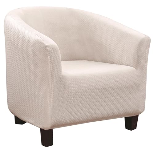 Image of SearchI Club Chair Slipcover Stretch Barrel Chair Covers Jacquard Tub Chair Slipcovers Spandex Armchair Sofa Cover Removable Couch Furniture Protector Arm Chair Cover for Living Room(Fabric-Beige)