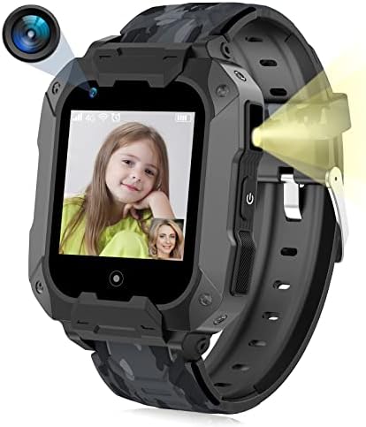 4G Kids Smart Watch with GPS Tracker and Calling, HD Touch Screen Kids Cell Phone Watch Combines SMS, Voice, Video Chat, SOS, WiFi, Pedometer Function, 4G Smart Watch for Kids Boys Girls 6-12(Black)