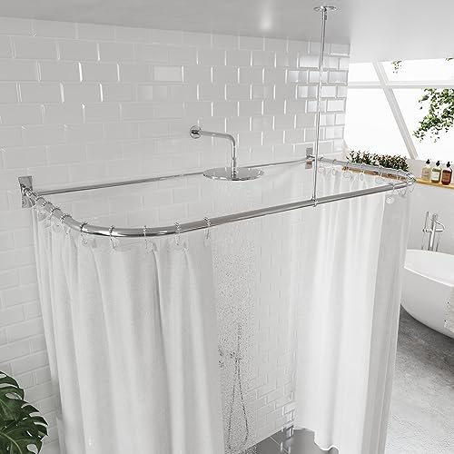 Naiture Stainless Steel 54'' x 30'' D Shape Shower Curtain Rod, Chrome by Naiture.com Live in Nature - Used condition - Image 3