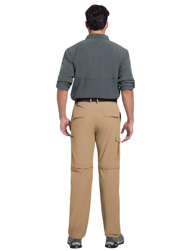 BondiTrekk Outdoor Wanderhose für Herren Zip-Off-Wanderhose-Abnehmbar-Trekkinghose, Atmungsaktiv Outdoorhose Arbeit Hosen Schnell Trockend Sommer Funktionshose Mit 6 Taschen Khaki L