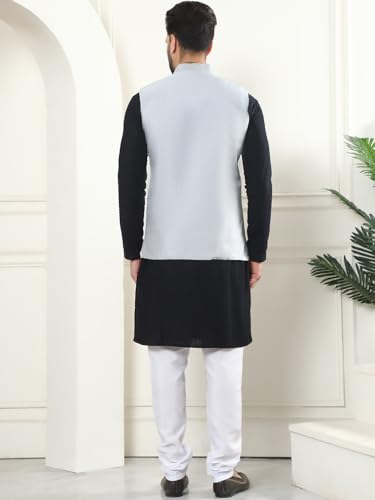 Image of SOJANYA (Since 1958 Men's Pure Cotton Kurta and White Pyjama with Sequins Nehru Jacket