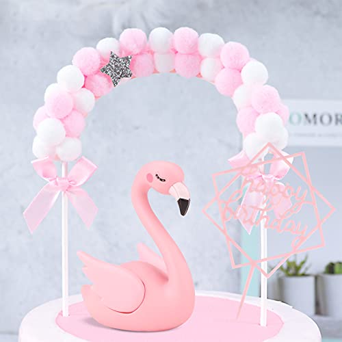 Hileyu 3 stuks Flamingo Happy Birthday Cake Toppers Decoratieset Haarbal Boog Cake Toppers 3D Flamingo Verjaardagstaart Decoratie Acryl Cake Topper voor Bruiloft/Meisjes Kinderen Verjaardagsfeest - Image 6