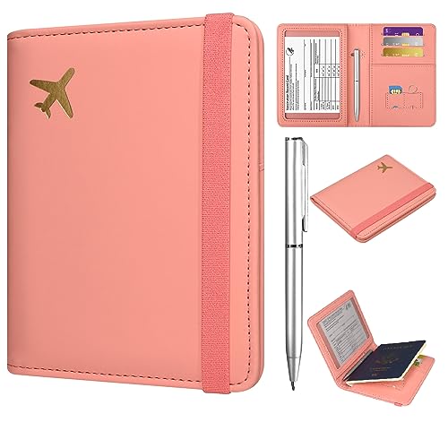 Jkhandy Passport And Vaccine Card Holder Combo, Cover Case With Cdc Vaccination Card Slot, Cute Leather Travel Wallet Document Organizer Protector With Rfid Blocking For Women And Men, Baby Pink #TOP1
