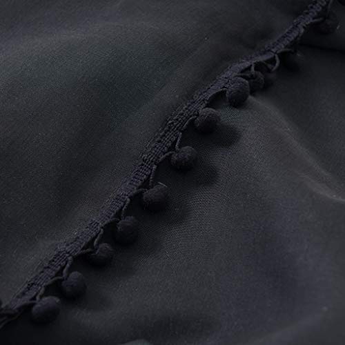 Elegant Comfort Semi-Sheer Pom Pom Tassels Curtains - 2 Panels Set - With 2Inch Rod Pocket - Solid Sheer Curtain Drapes For Living Room, Bedroom, W40 X L84, Black #TOP3