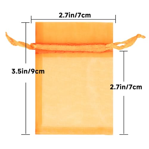 Image of joycraft 50Pcs Orange Organza Bags - 2.7x3.5 Inch Drawstring Halloween Pouch with Mesh, Small Organza Gift Pouch for Thanksgiving, Wedding Favors, Jewelry Display, Candy Bags