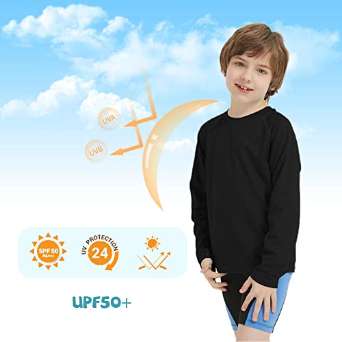 QBK Boys Long Sleeve Swim Shirt UV Sun Protection Rash Guard UPF50+ Kids Surf Swimsuit 2 Pack2