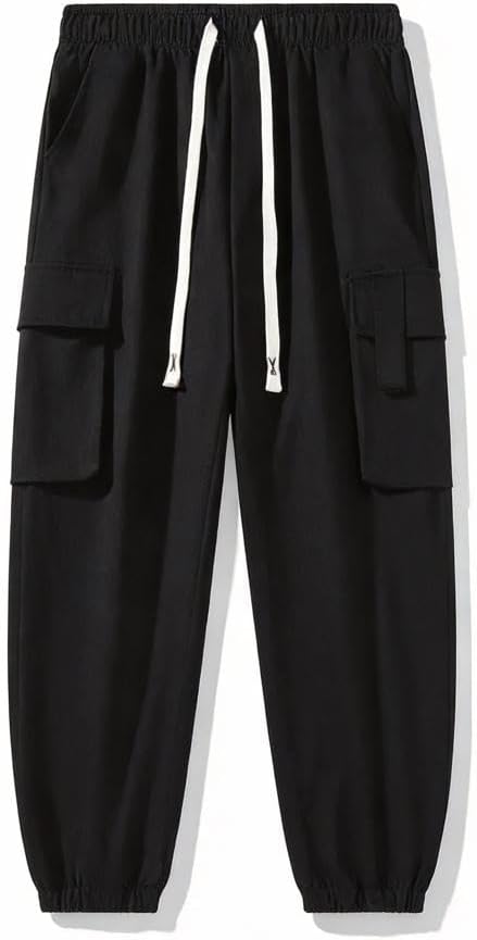 Loose Fit Multi Pocket Joggers for Spring Men' Street Style Waist Drawstring Casual Pants Cargo Fitness Outdo
