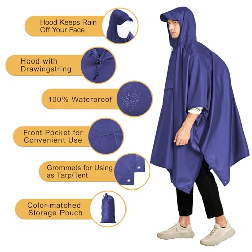 Image of salamra Hooded Rain Poncho Waterproof Raincoat Jacket for Men /Women /Adults with Pocket