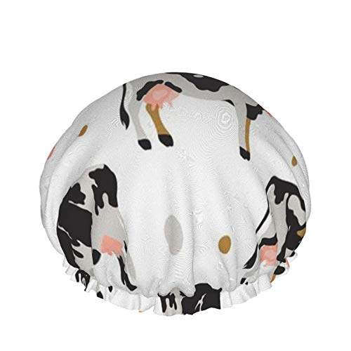 Cuffia da doccia, Cuffia da bagno impermeabile doppia mucca nera di mucca maculata al latte, cuffia da doccia elastica riutilizzabile, cuffia da bagno cuffia da notte