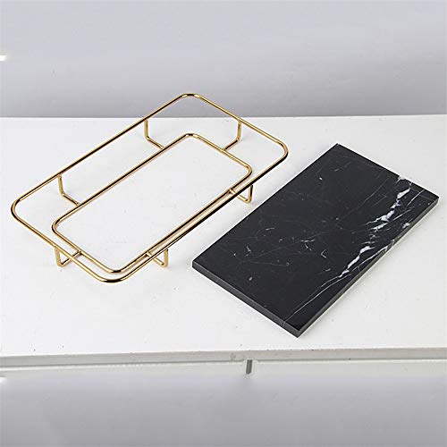 Decorative Marble Tray, Jewelry Tray Handmade Catchall Vanity Tray With Polished Gold Metal Handles, For Dresser, Coffee Table Decor Tray, Candle Holder Tray,White,M #TOP5