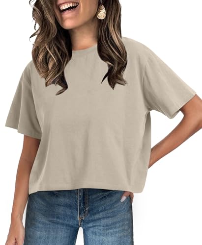 Image of UNCLECAT Womens Short Sleeve Crop Tops Summer Basic Cropped T Shirts