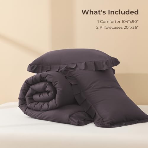Image of Litanika Ruffle King Size Comforter Set, 3 Pieces Purple Farmhouse Aesthetic Bedding Comforter Sets for Girls Women, All Season Soft Lightweight Fluffy Bedding Set(104x90In Comforter, 2 Pillowcases)