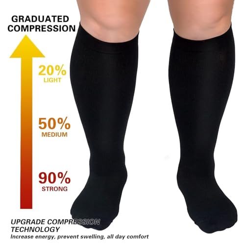 Image of 6 Pairs Plus Size Compression Socks for Women Men 20-30 mmHg, Wide Calf Stockings Best Support for Circulation Running