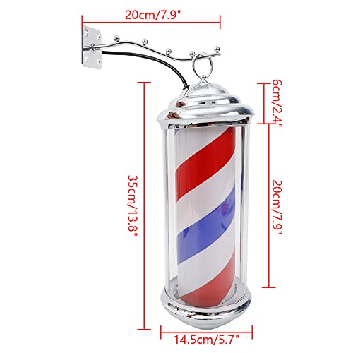 Wupyi 14.5” Barber Shop Pole Red White Blue Rotating Light Led Stripes Pole Light Hair Salon Sign Wall Mount Rotating Light (14.5") #TOP2