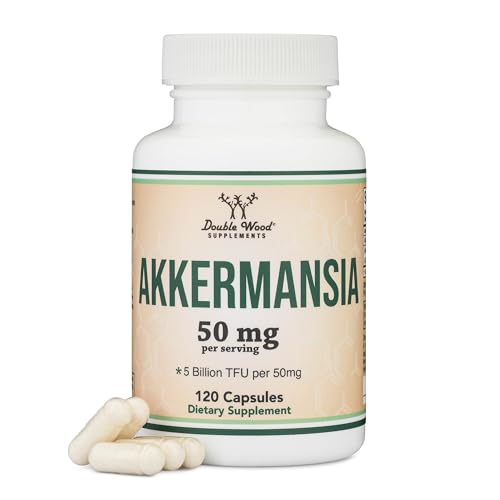 Akkermansia Probiotic and Postbiotic (Increases GLP-1 Production) 120 Capsules 50mg per Serving (Third Party Tested to 5 Billion TFU per Serving 50 Billion CFU per Gram) by Double Wood