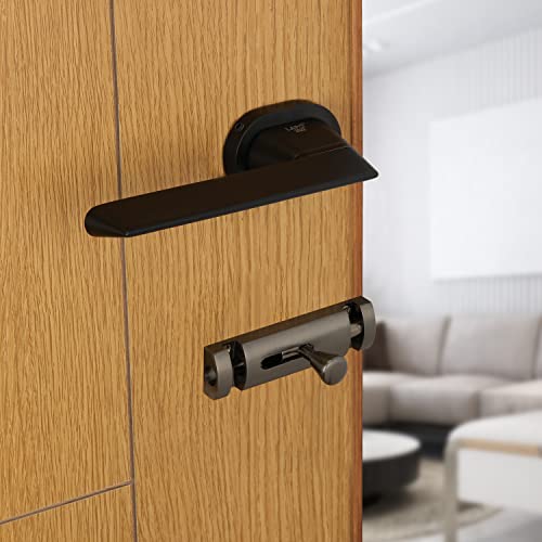Image of LAPO Heavy Duty Mortise Door Lock Handle Set for Bathroom | Balcony and Storeroom | Weatherproof Door Lock for Bathroom with Brass Baby Latch and Handles(Black Finish Ro-156)