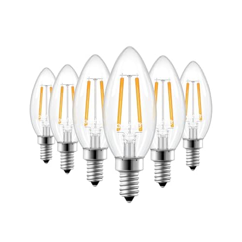 EDISHINE E12 LED Candelabra Bulb, 5W Equivalent 60W 2700K 500LM Warm Light, Dimmable Chandelier Light Bulbs, LED Candle Light Bulbs for Ceiling Fan, Dining Room, Christmas Decor UL Listed, 6