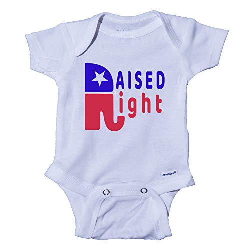 Ink Trendz Raised Right Conservative Republican Cute Baby One-Piece Bodysuit Onesie (0-3 Months)