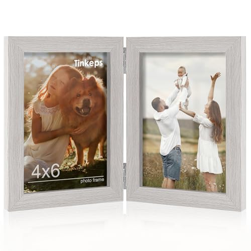 Tinkeps Double Photo Frame 6x4 Hinged Folding Picture Frames 4x6 for Tabletop Display Grey
