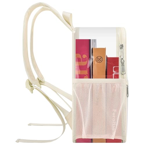 Image of Busiuw Clear Backpack for Stadium Events 12x12x6 Mini SmallSports Fan Backpacks with Front Pocket for Concert Sport Events Work Travel(Cream)