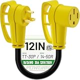 POWGRN 30 Amp to 50 Amp RV Adapter 12 inch, Heavy Duty 10/3 Gauge RV Electrical Adapter, NEMA TT-30P Male to NEMA 14-50R Female, STW 10AWG 30A 125V 3750W, Black-Yellow, ETL Listed