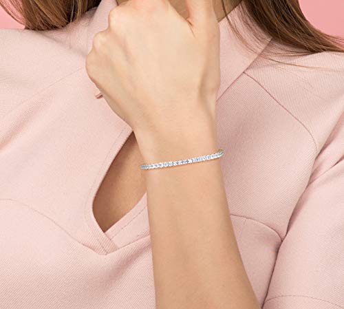 Savlano 14K Rose Gold Plated Cubic Zirconia 3Mm Square Princess Cut Classic Tennis 7.5 In Bracelet For Women #TOP2