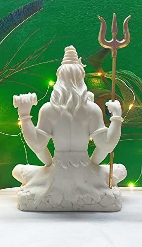 Image of Shiva Sitting Meditating Pose Sculpture, Handcrafted Resin Marble Finish, Glossy Tabletop Home Decoration, White 8 Inch
