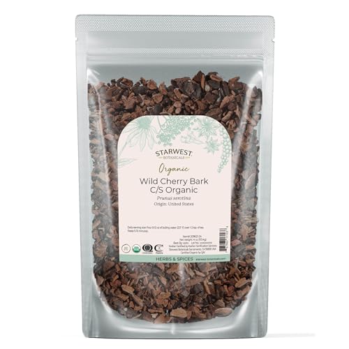 Starwest Botanicals Wild Cherry Bark Organic - Dried Loose Leaf Herb for Tea Syrup & Natural Herbal Blends Prunus Serotina Cut & Sifted Certified Kosher Non-GMO - 4 oz Pouch