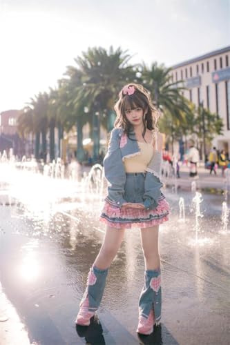 Preppy Lolita Kawaii Skirts Sweet Mini Women Cute Ball Gown Denim Skirt Y2K High Waist Lace Cake Skirts