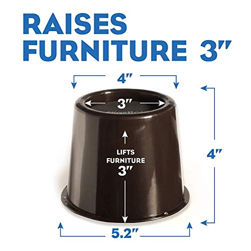 Slipstick Cb652 3 Inch Under Bed Storage Bed Risers / Furniture Risers, Adds 3" Height (Set Of 4 Bed Lifts) Supports 2,000 Lbs,Brown #TOP1