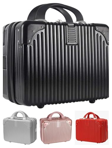 Image of inchSmall Travel Makeup Case - Portable Cosmetic Storage Suitcase Organizer Box for Women, Compact Luggage Style Beauty Bag with Compartments, Zipper Closure & Easy Carry Handle inch