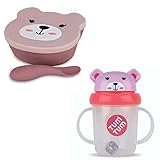 TUM TUM Baby & Toddler Stay Put Suction Bowl with Lid & Spoon Tippy Up Free Flow Sippy Cup (No Valve) Betsy Bear