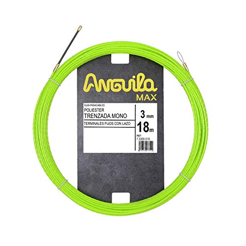 Anguila Max 7.3300.018 Guía pasacables Especial Tubos Estrechos Poliéster Trenzada Monofilamento 3mm 18 metros y terminales Fijos con Lazo, Verde