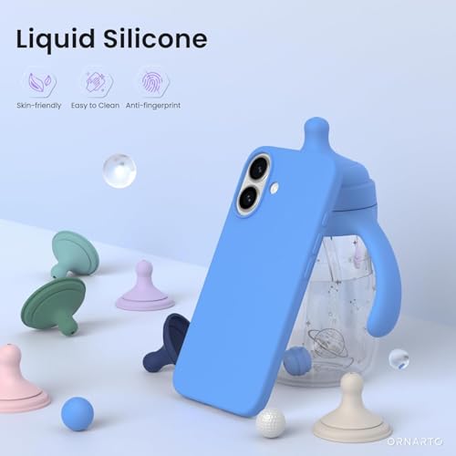 Image of DIZORO Compatible for iPhone 16 Plus Case 6.7, Slim Liquid Silicone Case 3 Layers Full Covered Soft Gel Rubber Phone Case Protective Cover 6.7 Inch - Azure Blue