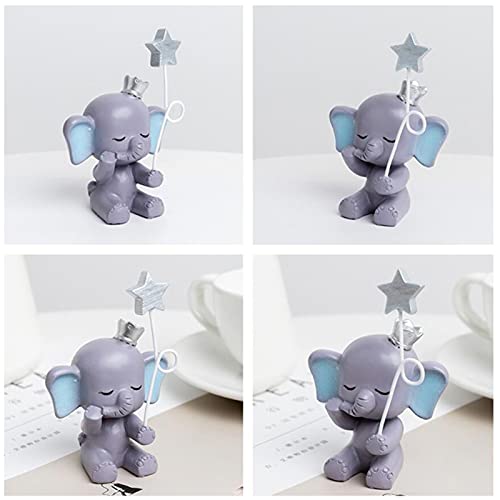 1 Pair Moon & Star Elephant With Balloons Cake Toppers, Elephant Doll Toy Figurines Statue Ornament Cake Decoration For Baby Shower Girls Boys Kids Birthday Cake Decoration #TOP3