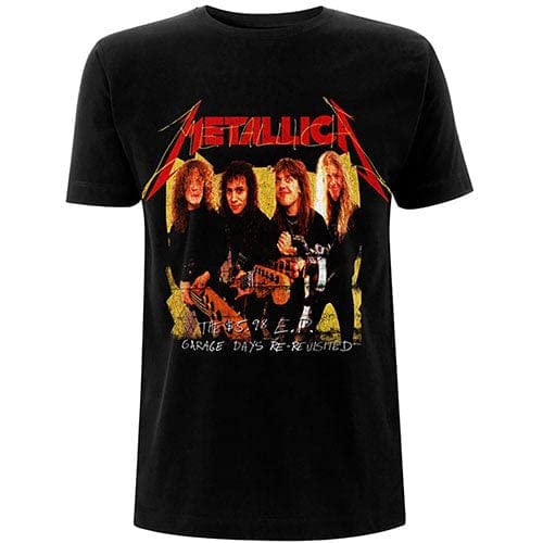 Metallica Men's Garage Photo Yellow (Back Print) Slim Fit T-Shirt Large Black