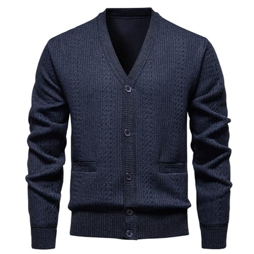 Men's Textured Knit Cardigan Long Sleeve Button Up Sweater V Neck Business Casual Slim Stretch Cardigan with Pockets