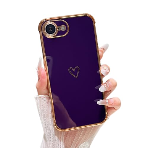Cadeau fille coque iPhone 16E 15,5 cm joli motif cœurs violets raffinés