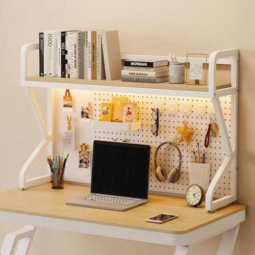 Étagère de bureau en noyer meuble rangement bois panneau perforé 70cm
