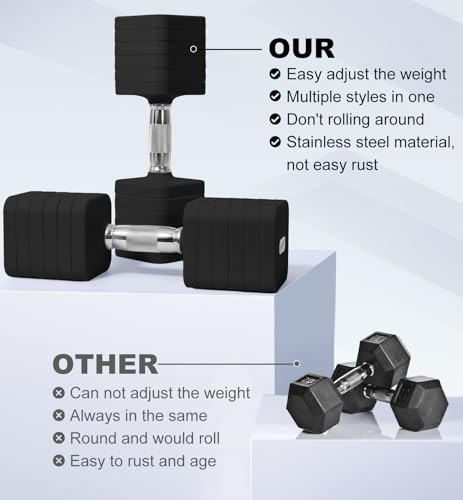Image of 15LB 20LB 30LB 40LB 50LB Adjustable Dumbbell Set Free Weights Dumbbells Set for Women Men Hand Weights Sets Adjust Dumbbell Weight Sets for Home Gym Exercise Workout Strength Training Equipments